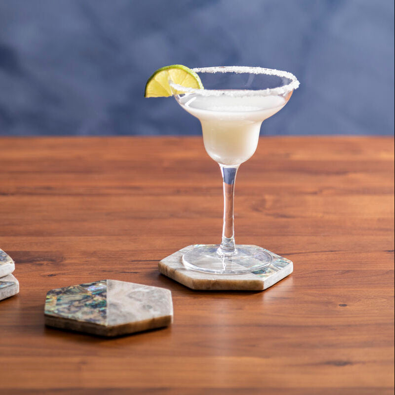 Set of 4 Beige Marble and Paua Shell Coasters