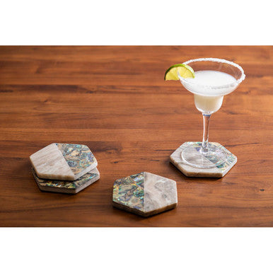 Set of 4 Beige Marble and Paua Shell Coasters