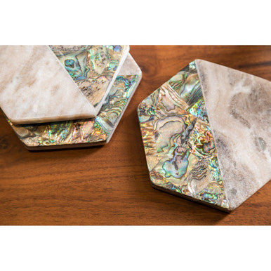 Set of 4 Beige Marble and Paua Shell Coasters