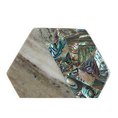Set of 4 Beige Marble and Paua Shell Coasters