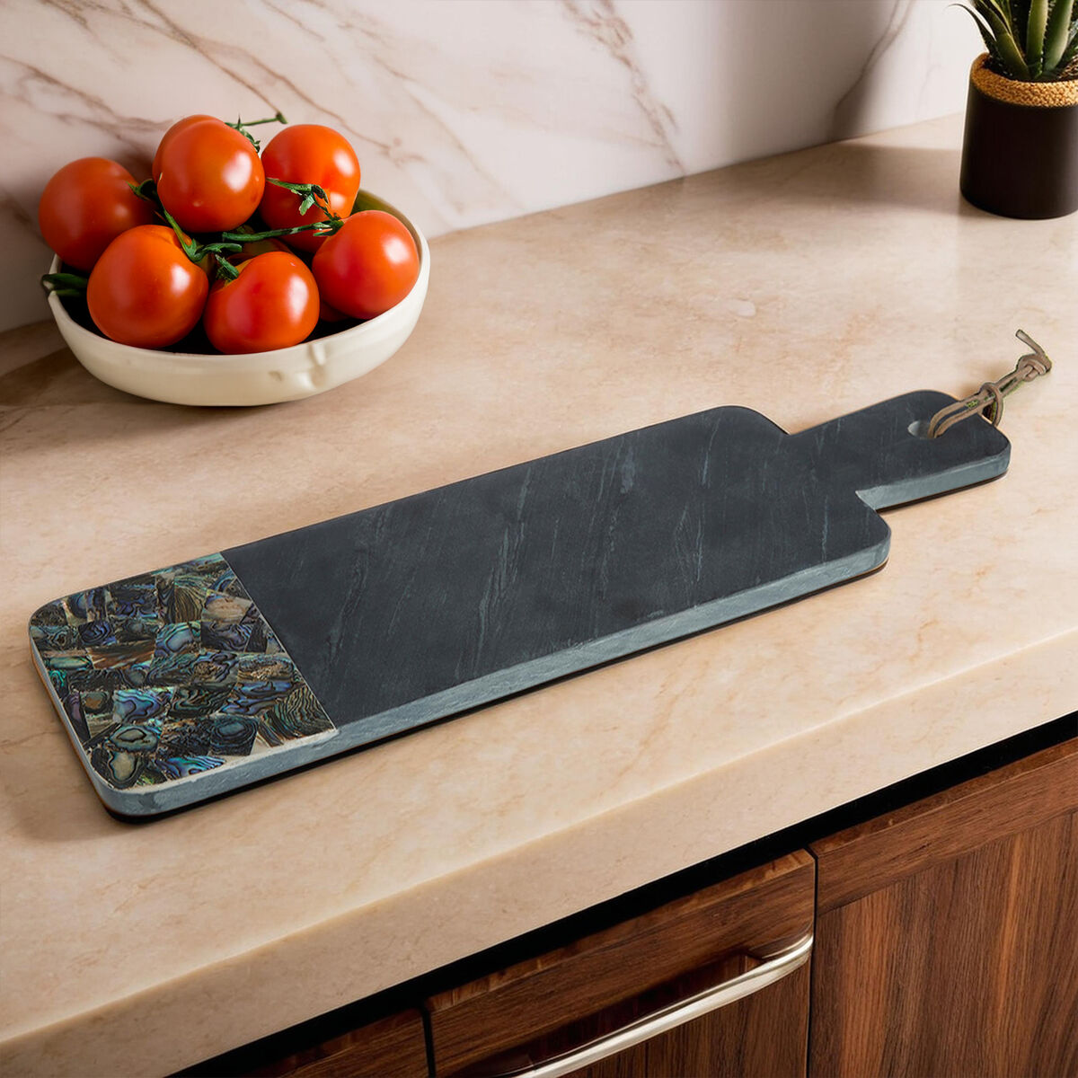 Large Black Slate Paddle Board with Paua Shell Detail