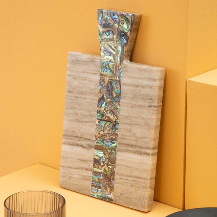 Small Beige Marble Paddle Board with Paua Shell Stripe