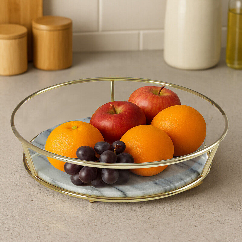 White Marble and Brass Fruit Basket
