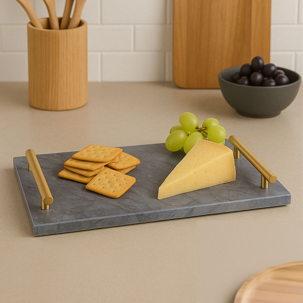 Black Marble Serving Board with Gold Handles