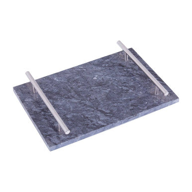 Black Marble Serving Board with Silver Handles