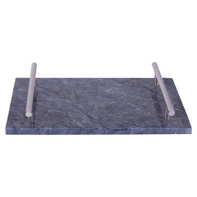 Black Marble Serving Board with Silver Handles