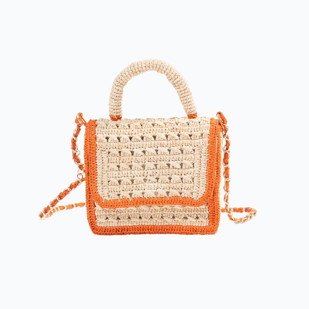 Handwoven Raffia Bag with Chain Strap