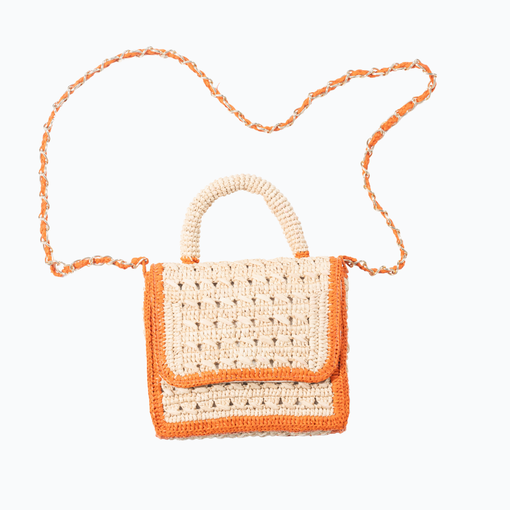 Handwoven Raffia Bag with Chain Strap