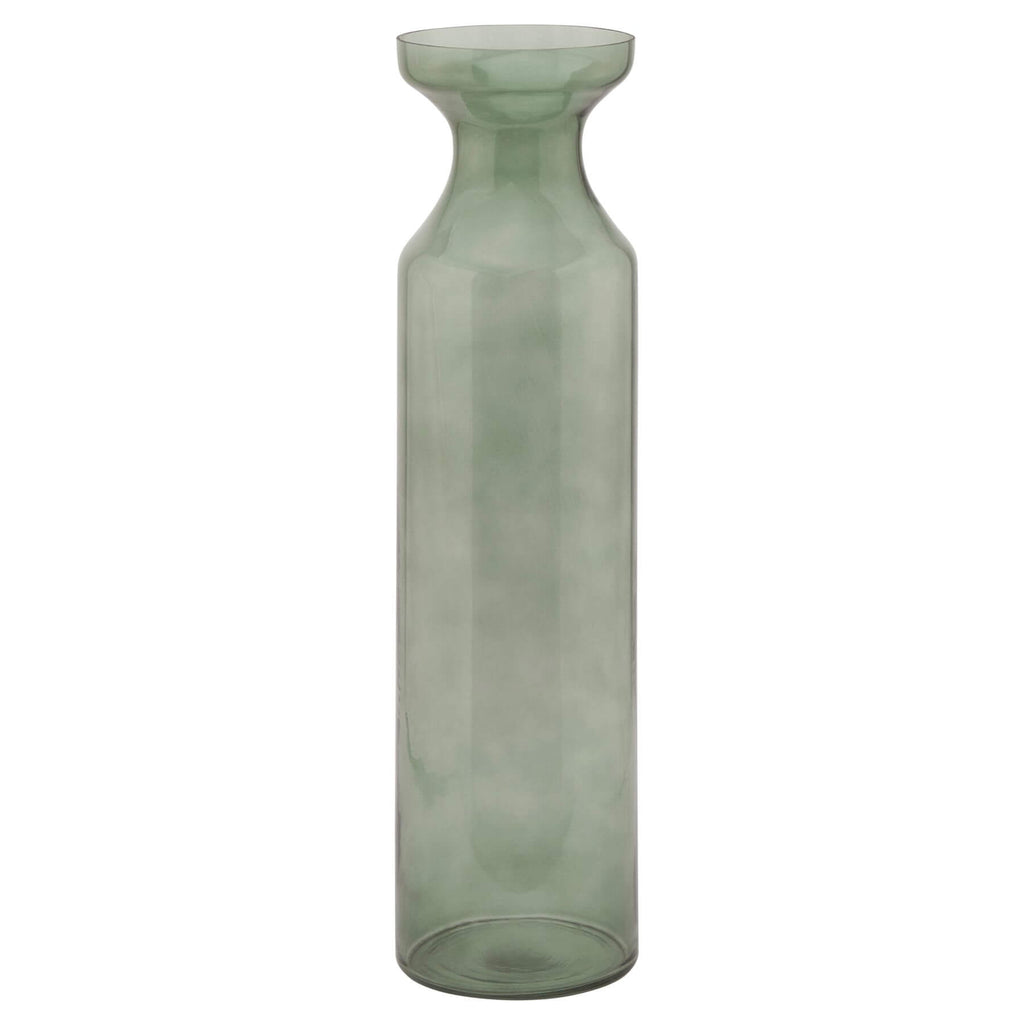 Smoked sage fluted glass vase with vertical ribbing, 60cm tall, casting mesmerizing light patterns in modern interiors. by RoomLondon at brixbailey.com
