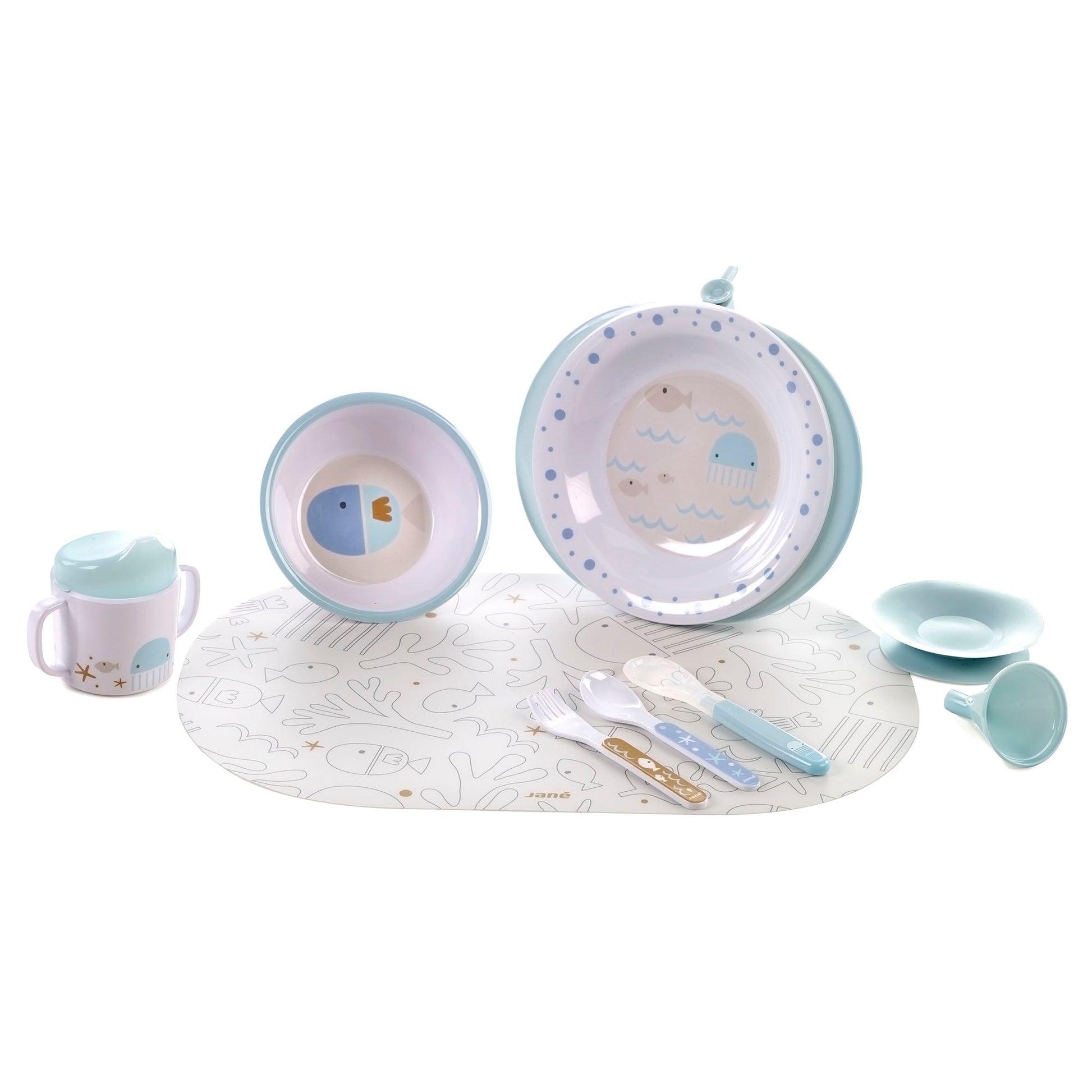 9 Piece Baby Crockery Set in Lazuli Blue with Thermal Dish