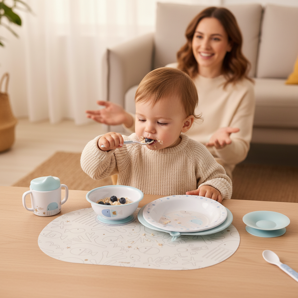 9 Piece Baby Crockery Set in Lazuli Blue with Thermal Dish