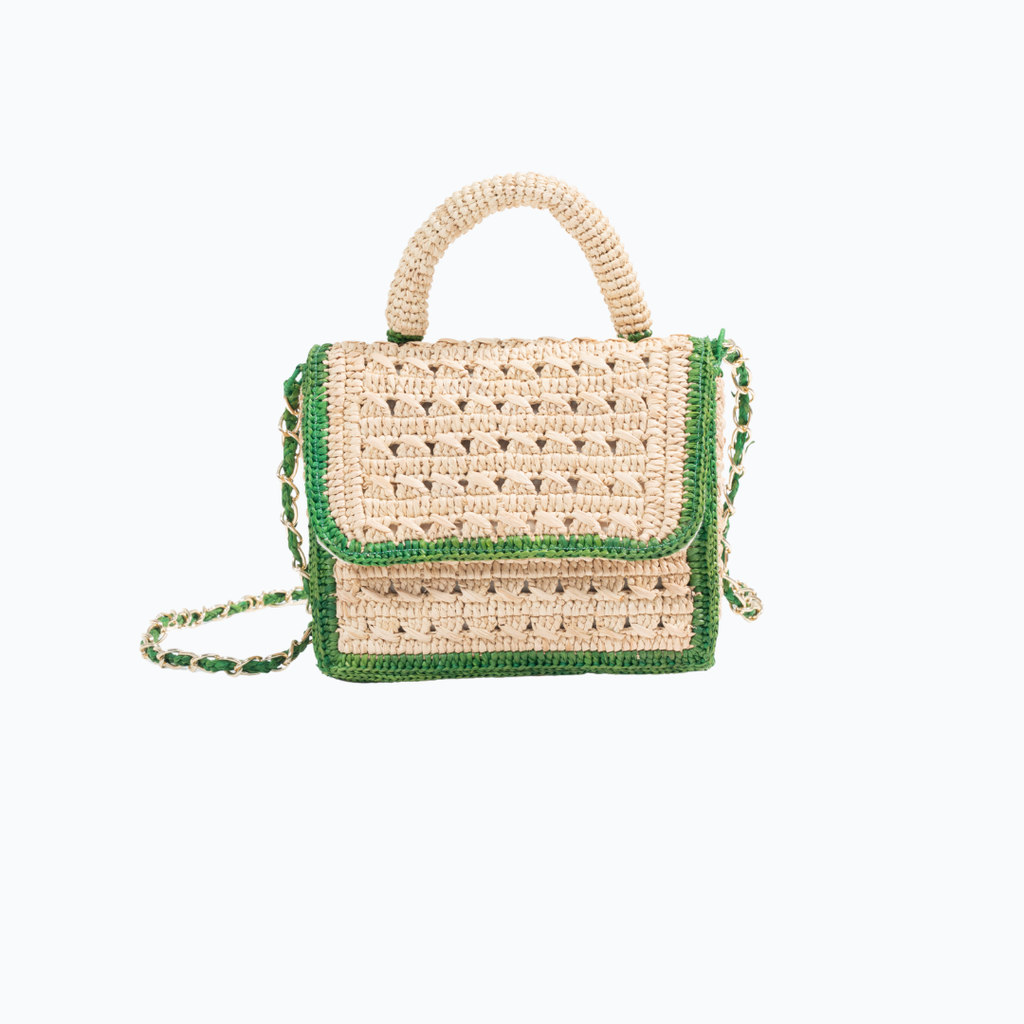 Handwoven Raffia Bag with Chain Strap