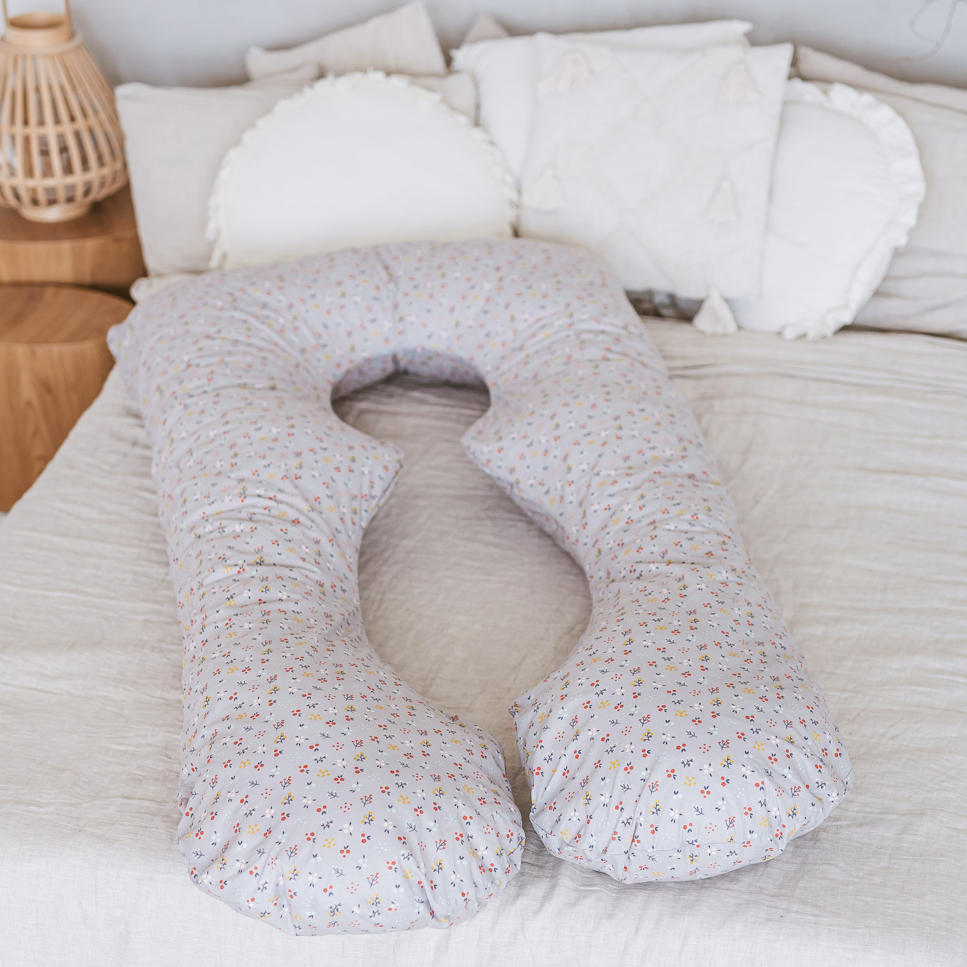 U Shaped Pregnancy Pillow with Organic Cotton Cover in Grey