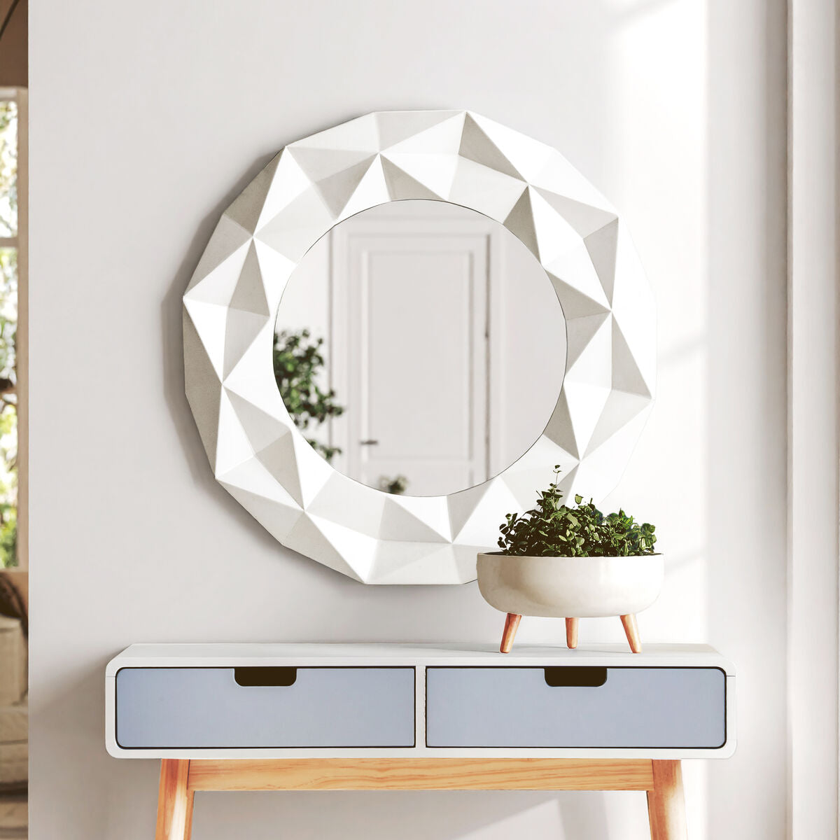 White High Gloss Round Wall Mirror