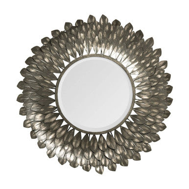 Grey Wall Mirror with Layered Iron Leaves