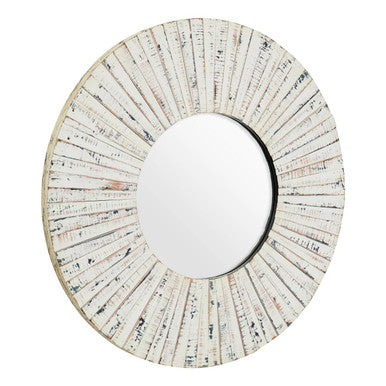 Round White Wash Driftwood Wall Mirror