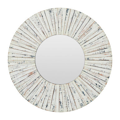 Round White Wash Driftwood Wall Mirror
