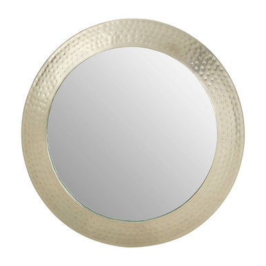 Round Pewter Wall Mirror with Textured Frame