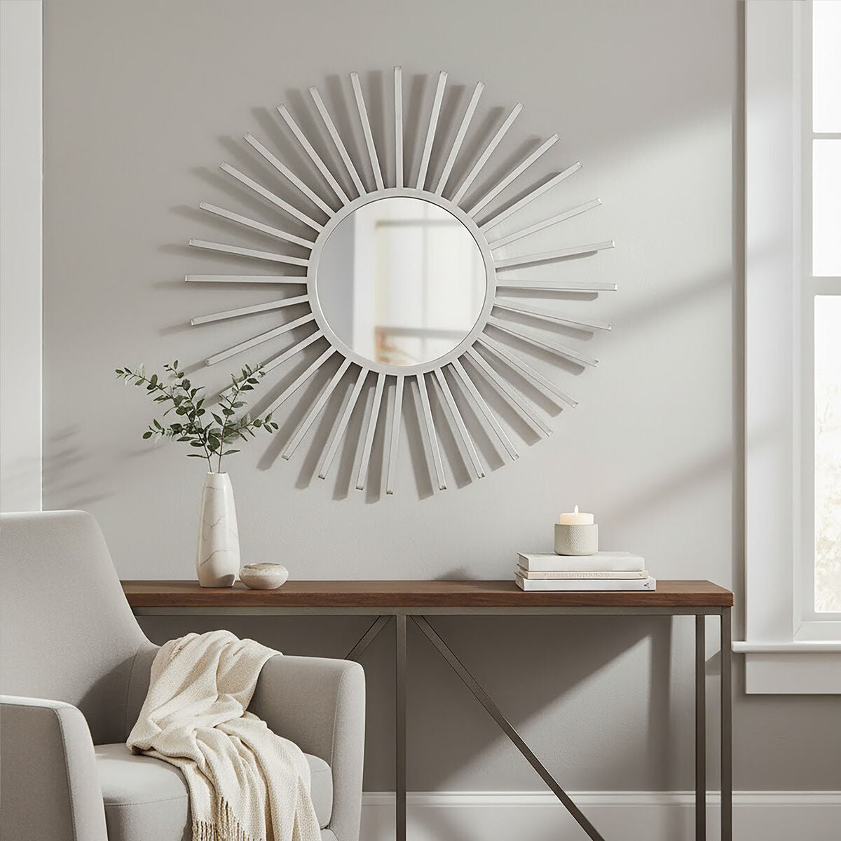 Silver Finish Sun Wall Mirror