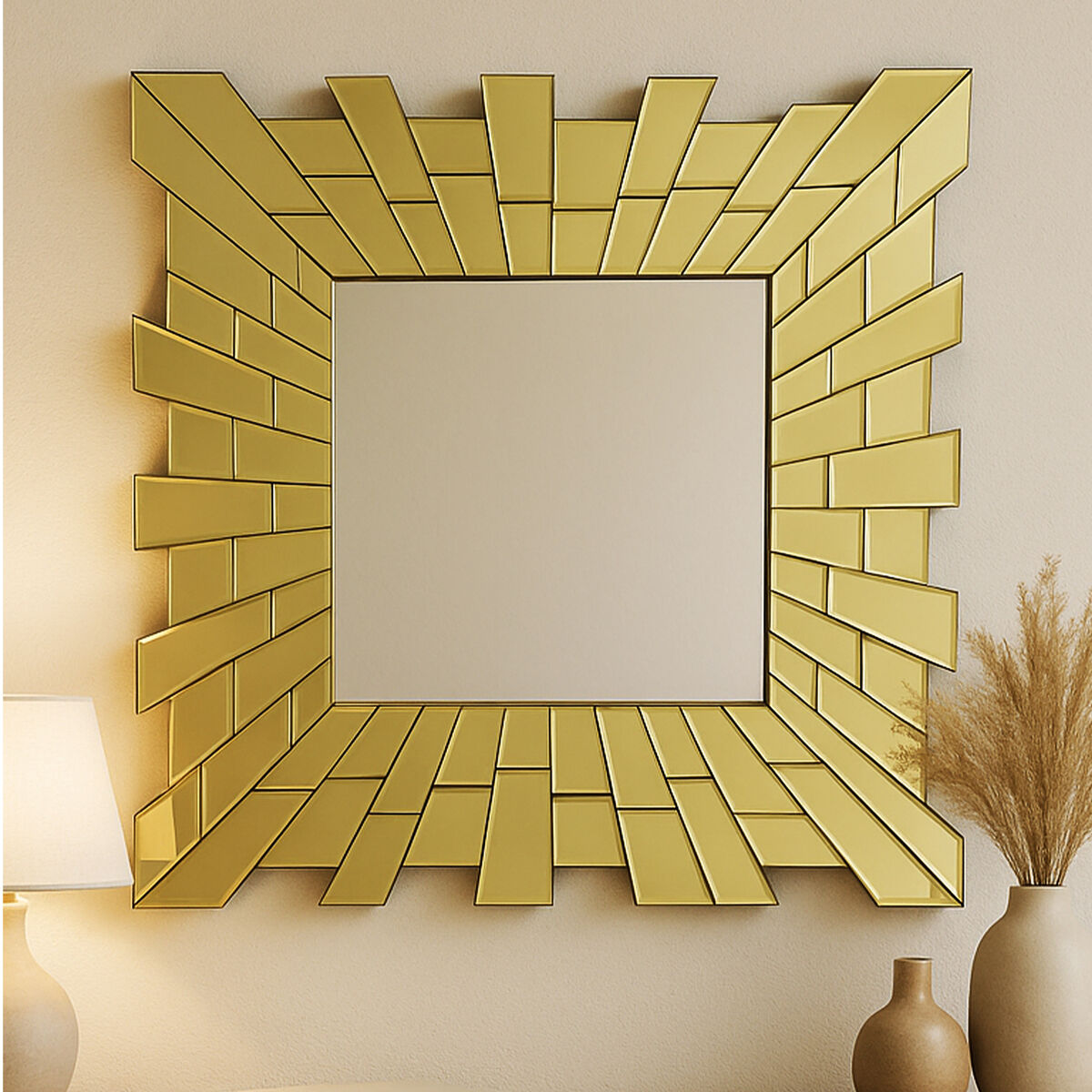 Small Square Wall Mirror with Bevelled Tiles