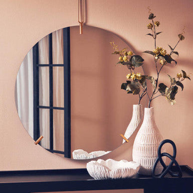 Round Frameless Wall Mirror with Gold Hanging Loop