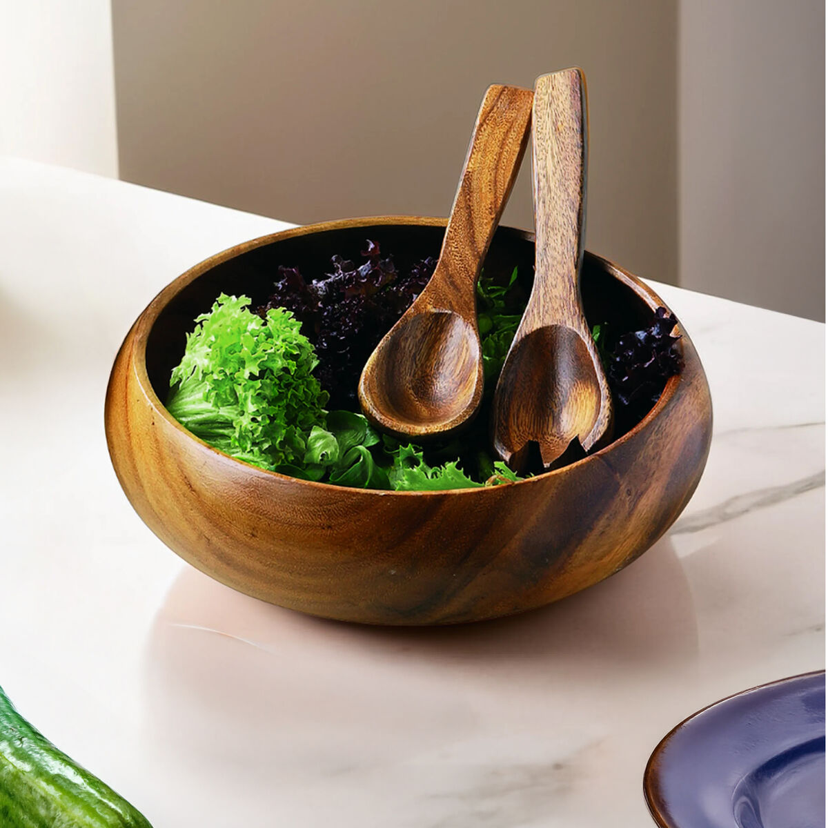 Large Round Acacia Salad Bowl
