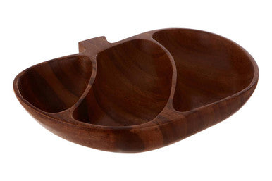 Apple Shaped Acacia Wood 3 Section Serving Dish