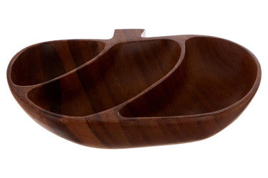 Apple Shaped Acacia Wood 3 Section Serving Dish