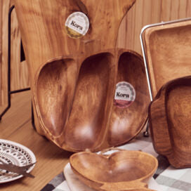 Apple Shaped Acacia Wood 3 Section Serving Dish