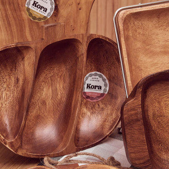 Apple Shaped Acacia Wood 3 Section Serving Dish