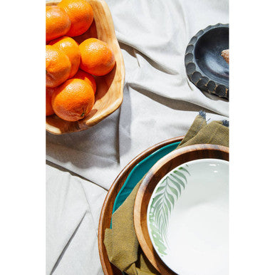 Large Round Acacia Serving Plate with Raised Sides