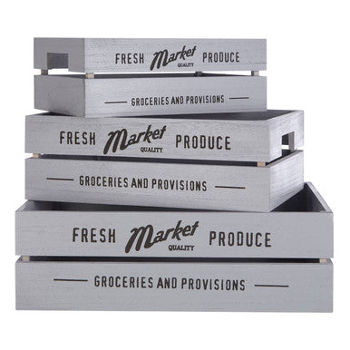 Grey Wood Set of 3 Provision Crates