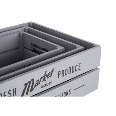 Grey Wood Set of 3 Provision Crates