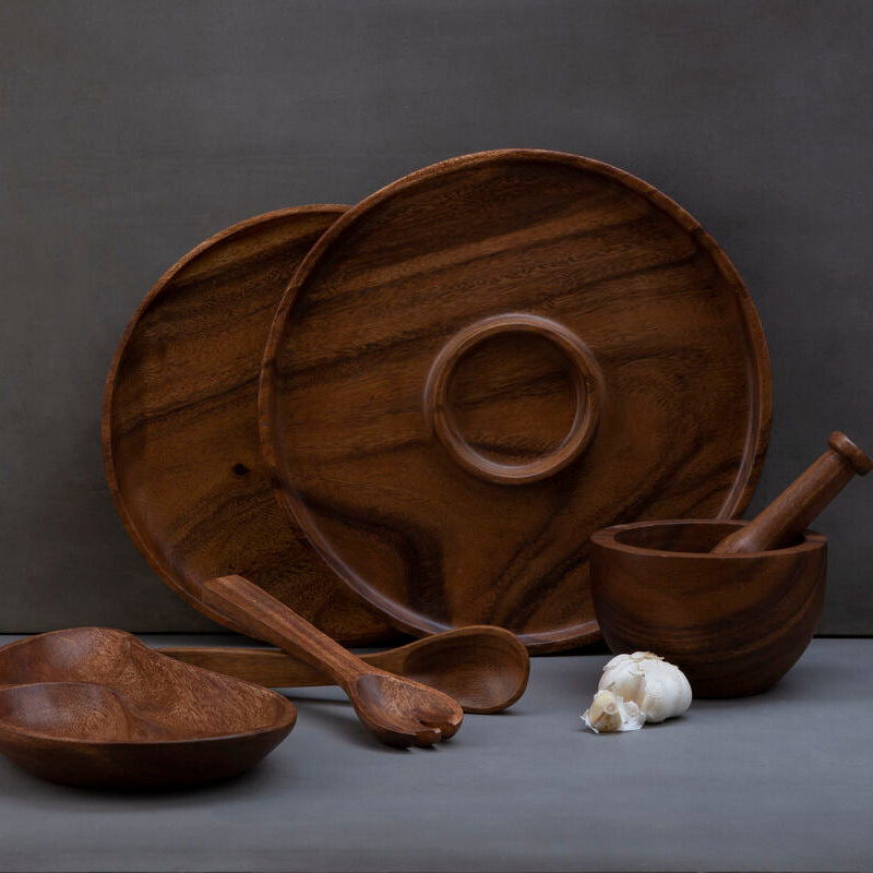 Round Acacia Chip and Dip Serving Dish
