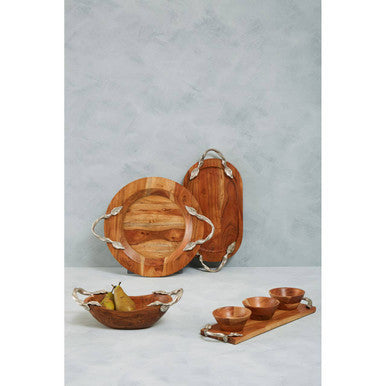 Large Round Acacia Wood Serving Tray
