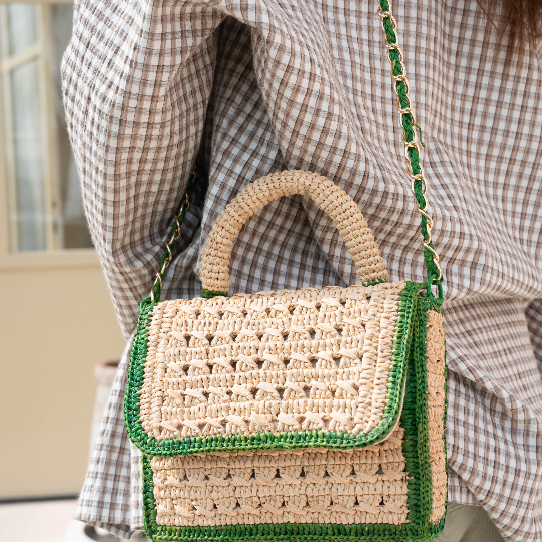 Handwoven Raffia Bag with Chain Strap