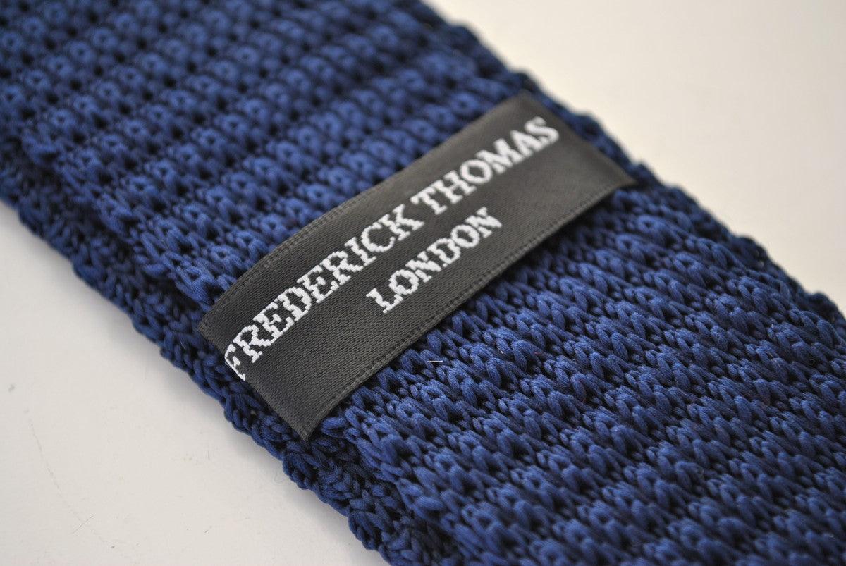 Navy Blue Knitted Tie with White Polka Dots