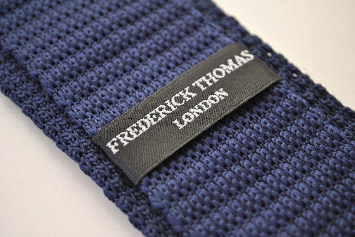 Navy Blue Skinny Knitted Tie with Red Polka Dots