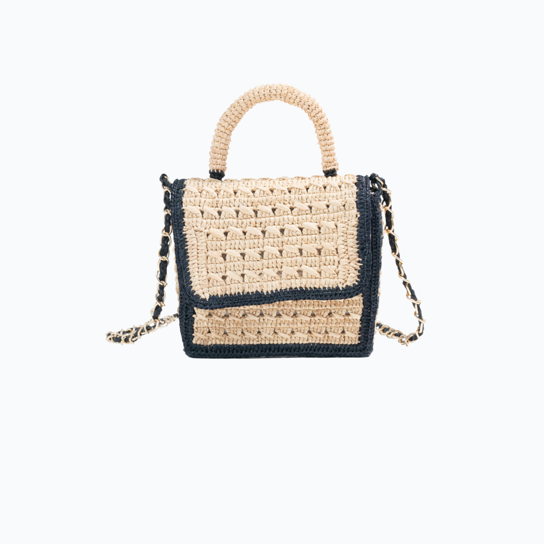 Handwoven Raffia Bag with Chain Strap
