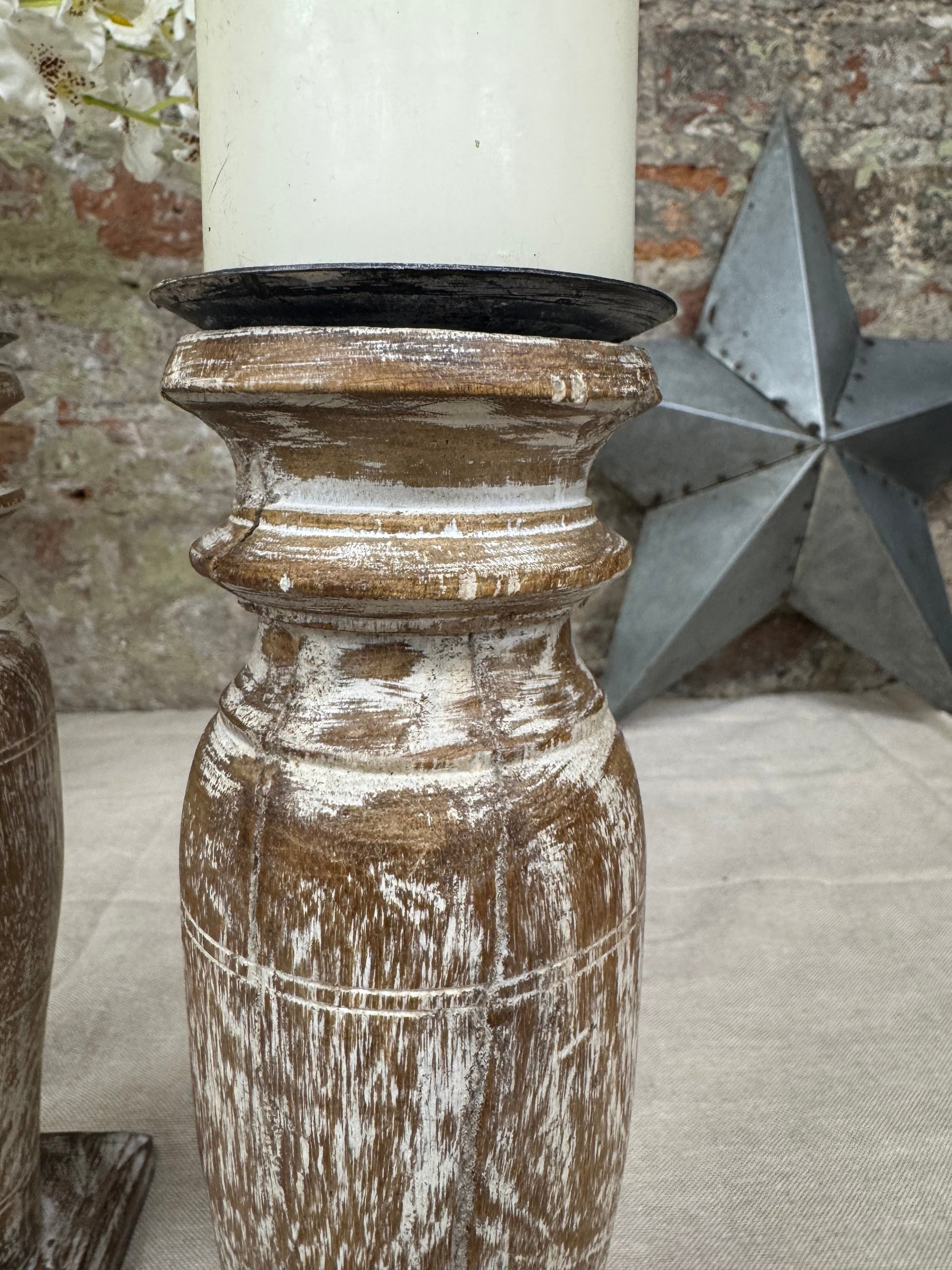 Pair of Rustic Wooden Candle Holders Large