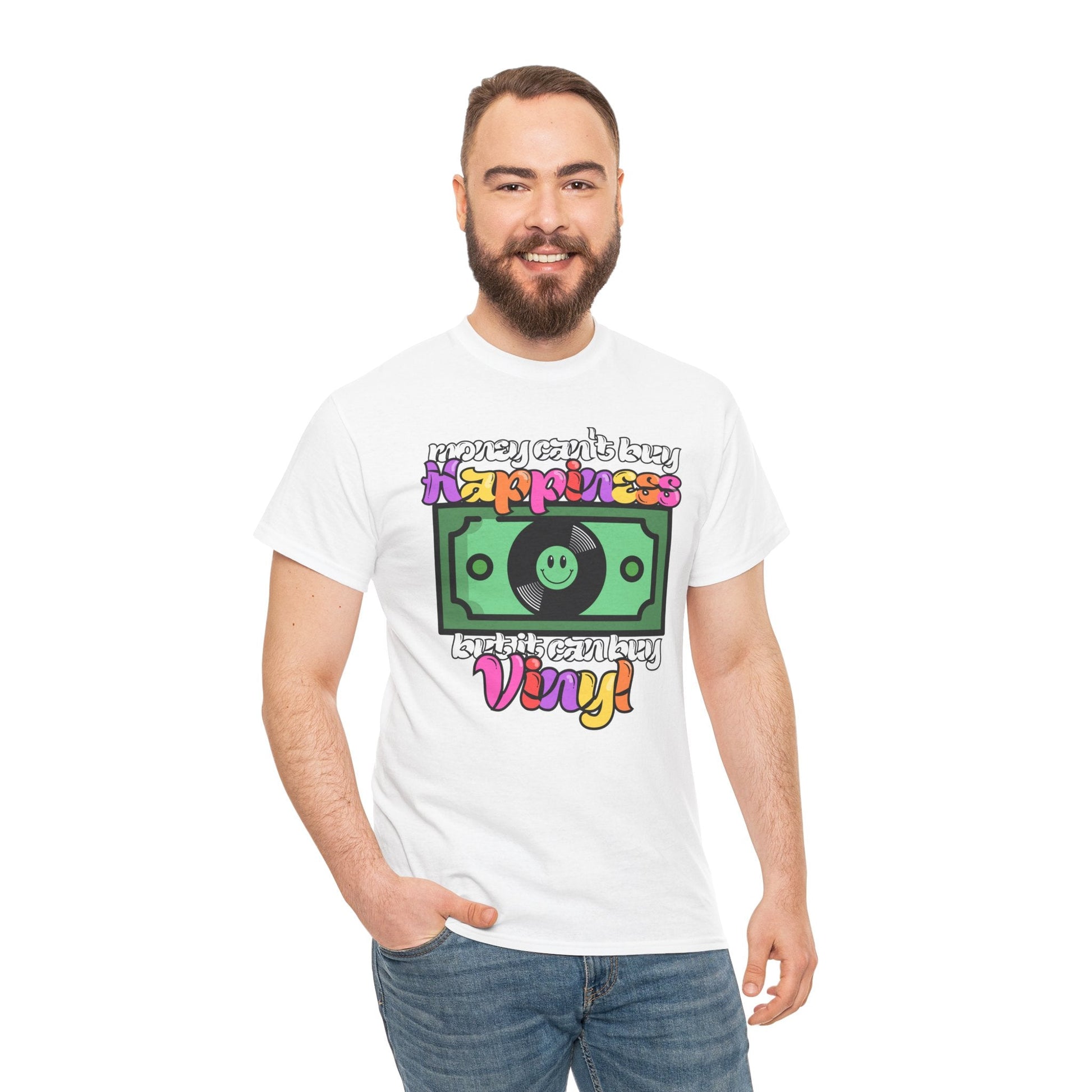 Money Can't Buy Happiness Men's Vinyl Record T-Shirt