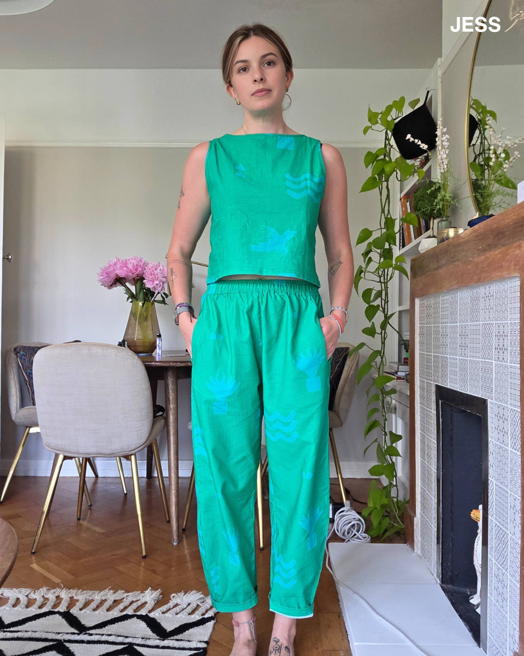 Organic Cotton and Linen Balloon Trousers in Meadow Flow