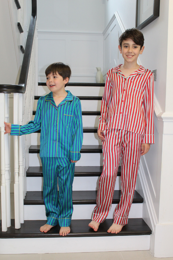 Teddy Ladybird Stripe Silk Pyjama Set for Boys