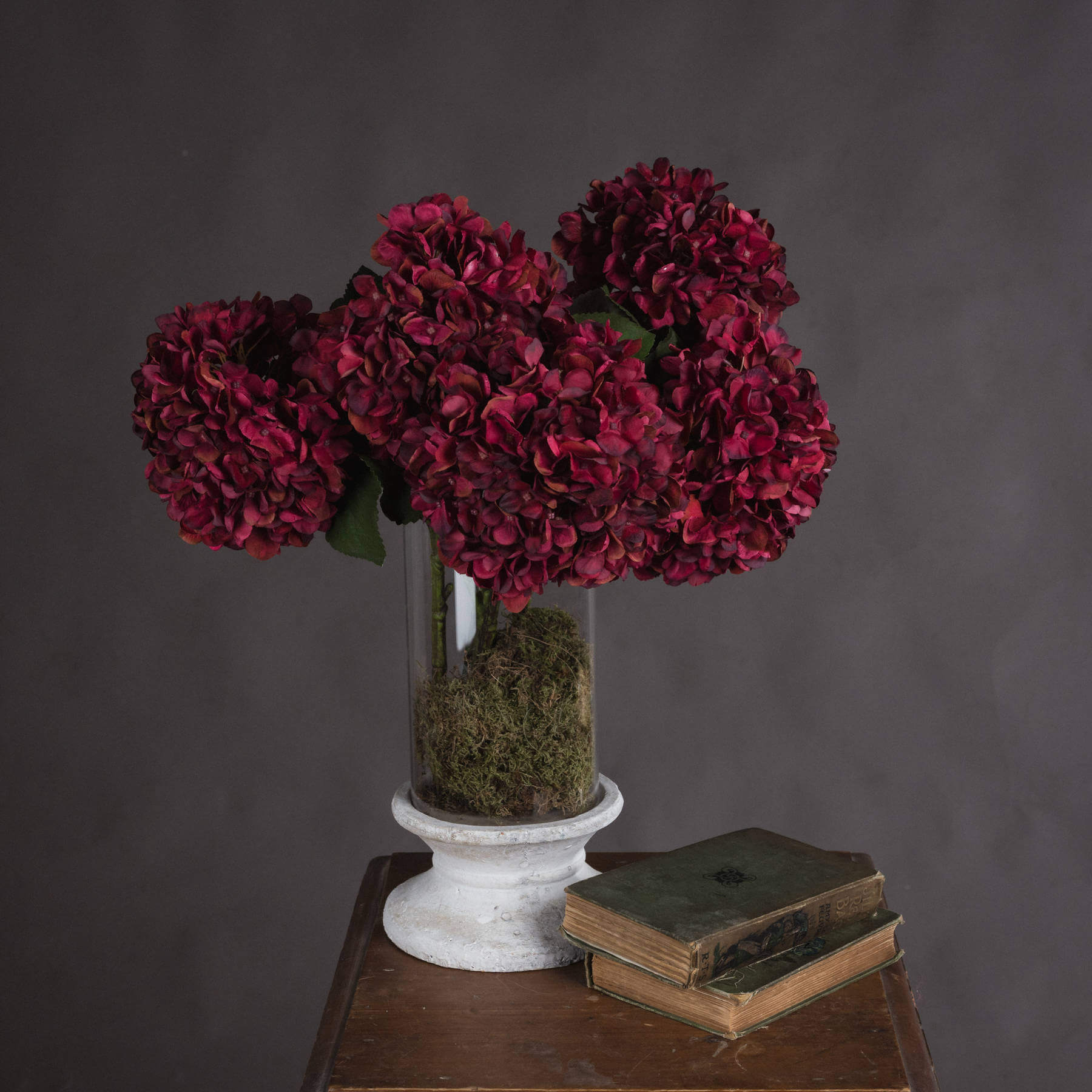 Lifelike ruby red hydrangea stem with hand-painted petals, 42cm tall, perfect for home decor or floral arrangements   

- **Keywords included:** ruby red hydrangea, hand-painted petals, home decor, floral arrangements  
- **Clear description:** Visually conveys the realistic floral details and size  
- **SEO & accessibility optimized:** Prioritizes key product features while remaining natural for screen readers by Sostter at brixbailey.com