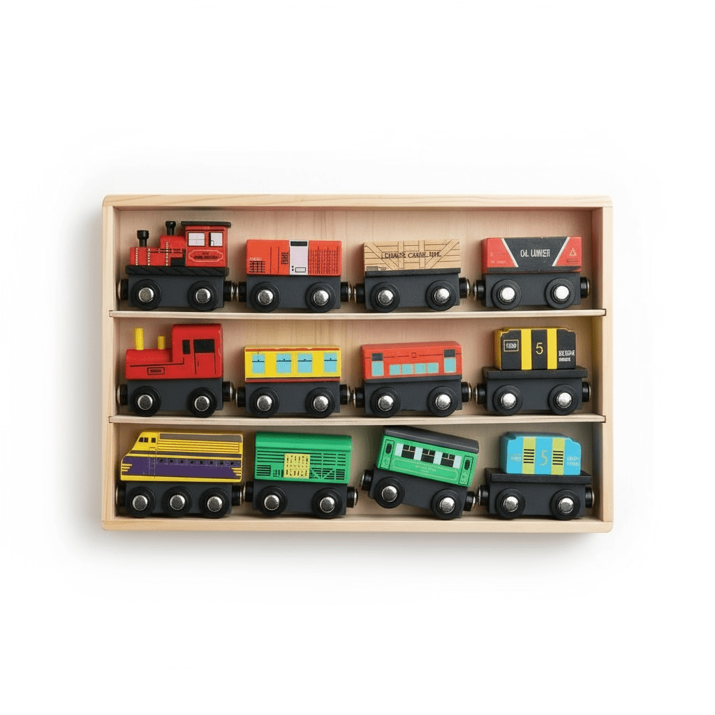 Wooden 12 Car Train Set with Magnetic Connectors