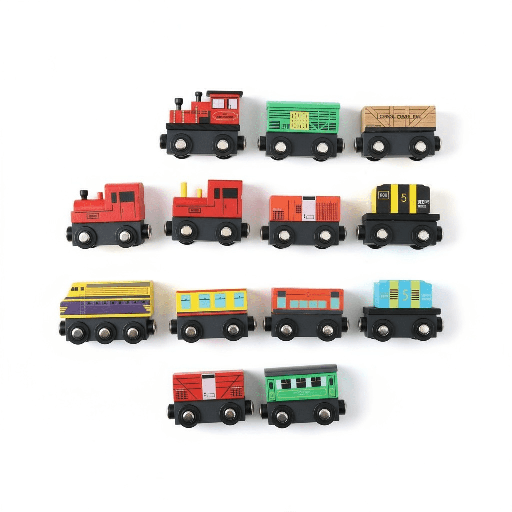 Wooden 12 Car Train Set with Magnetic Connectors