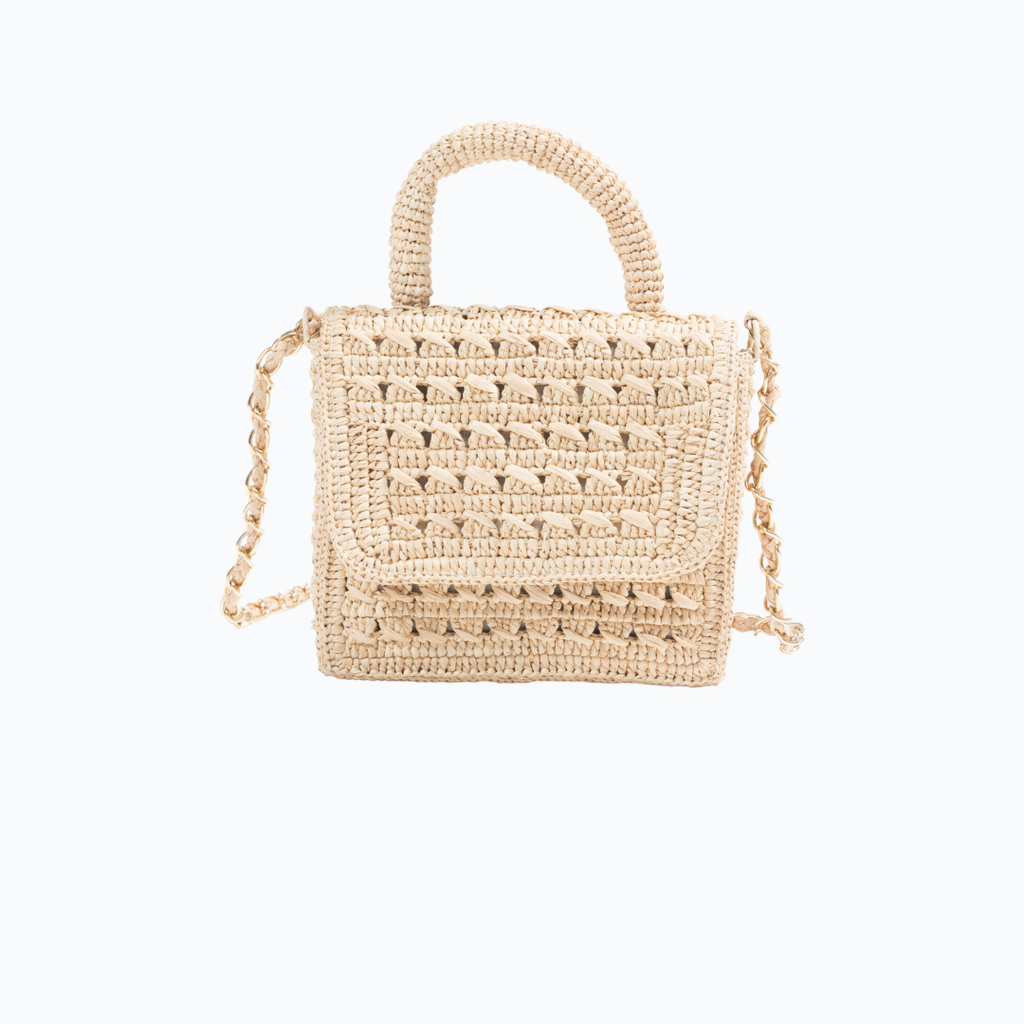 Handwoven Raffia Bag with Chain Strap