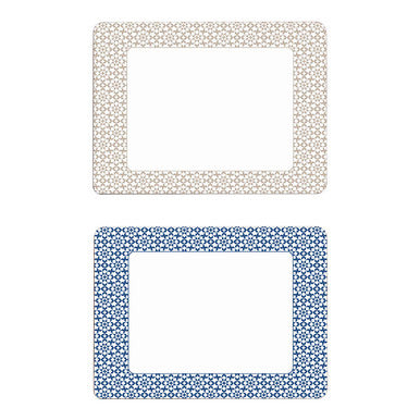 Set of Four Blue Placemats with Stars and Geometric Shapes