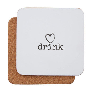 Set of Four Drink Coasters with Heart Design
