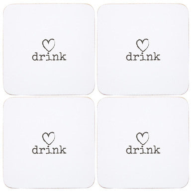 Set of Four Drink Coasters with Heart Design